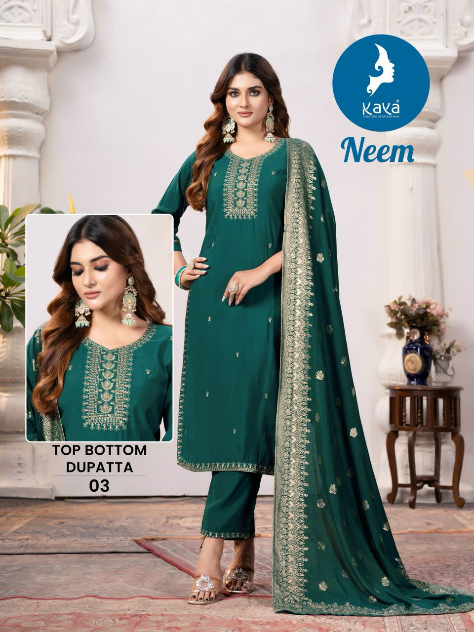 Neem By Kaya Roman Silk Designer Kurti With Bottom Dupatta Wholesale Shop In Surat